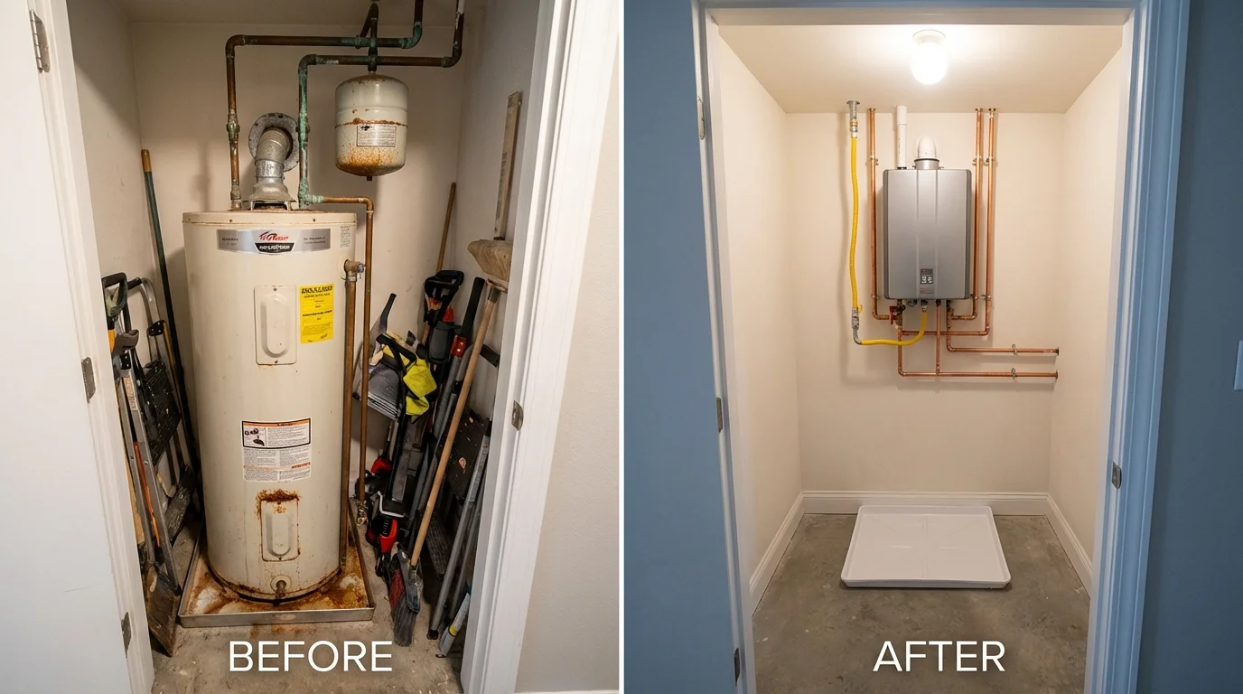 Tank water heater versus wall-mounted tankless unit comparison for Granville, MA homeowners