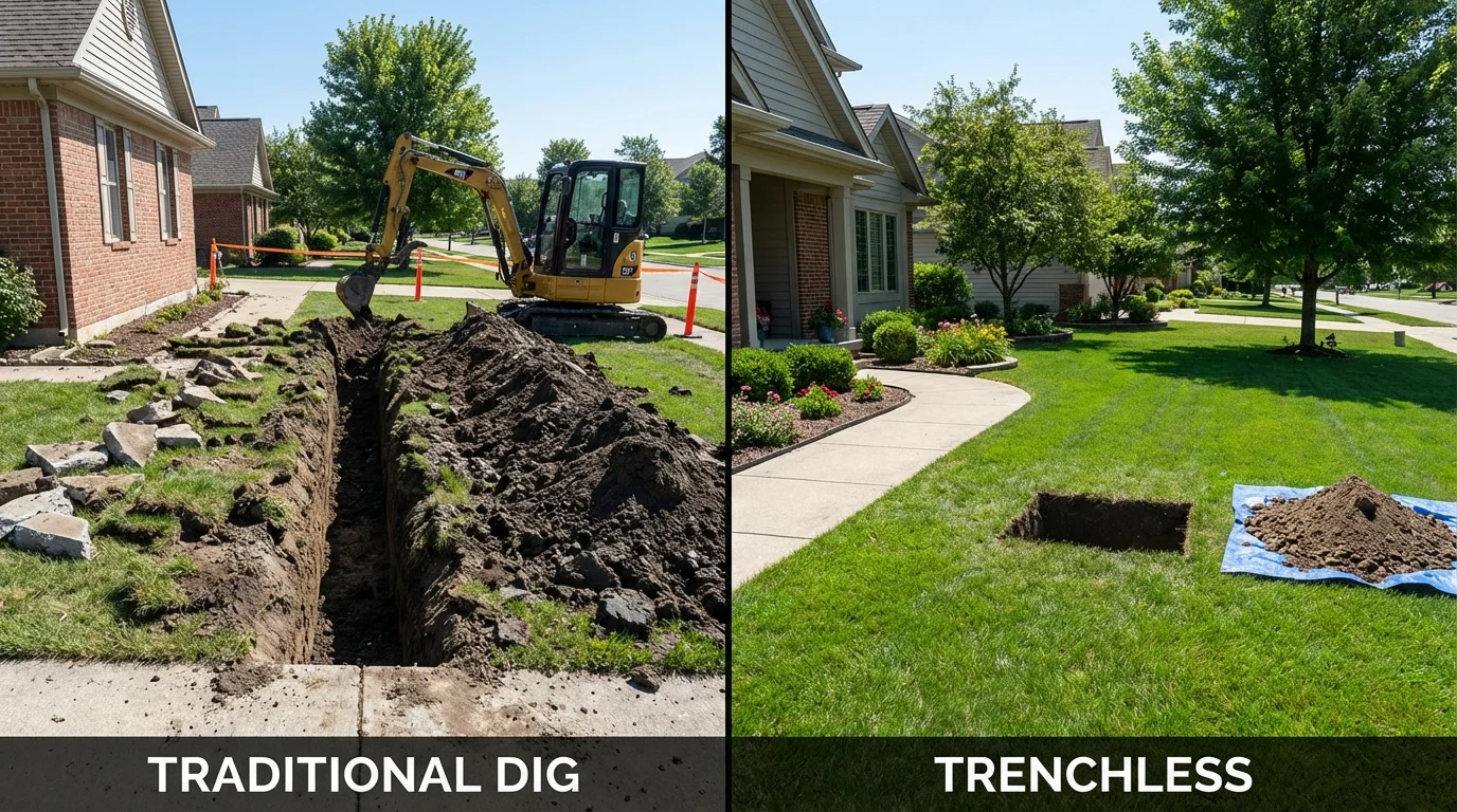 Trenchless sewer repair with minimal yard damage versus traditional excavation in Granville, MA